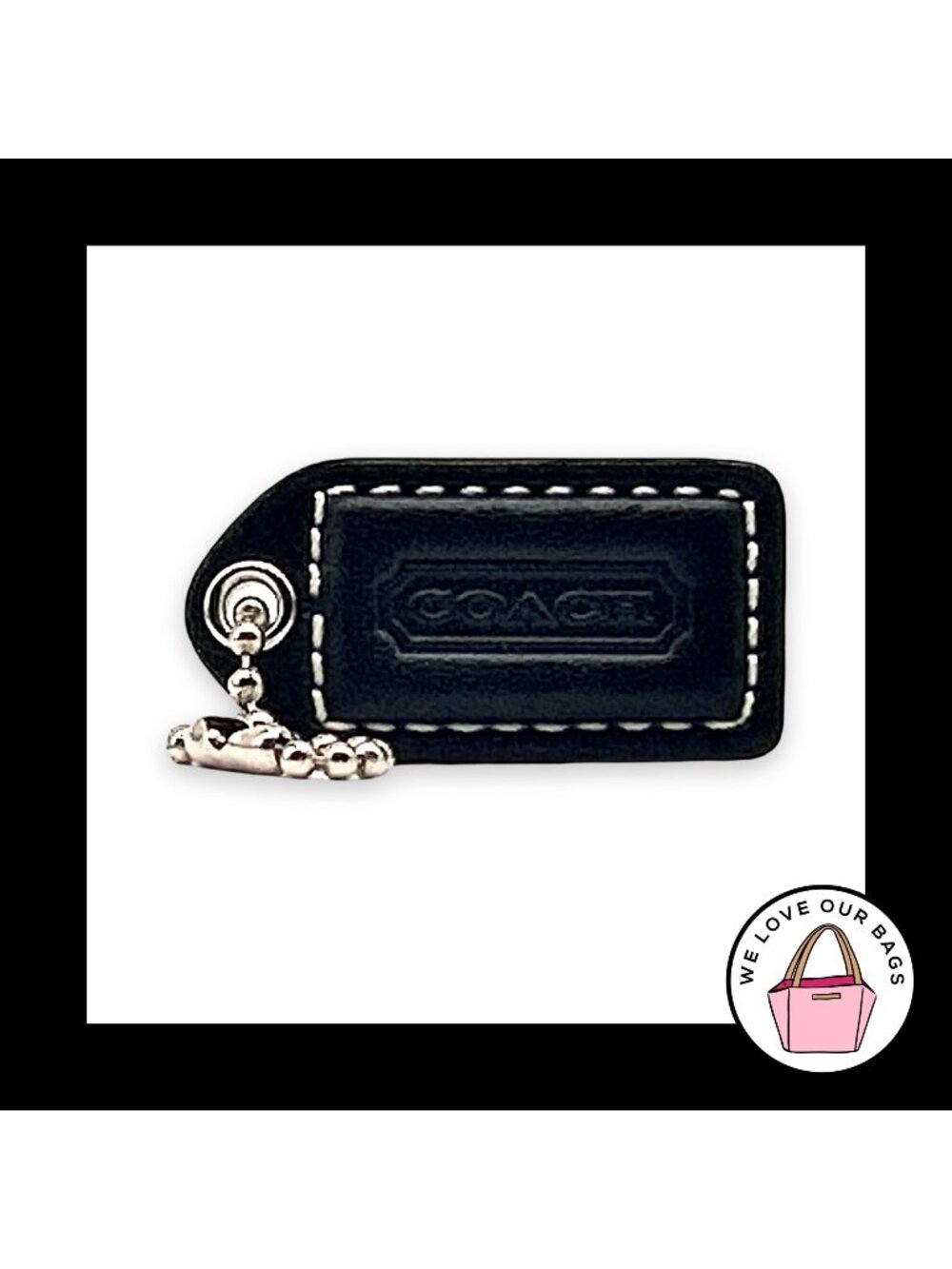 COACH Y2K VINTAGE Hang Tag 1.5" Black Leather Bag Charm Keychain Fob Small